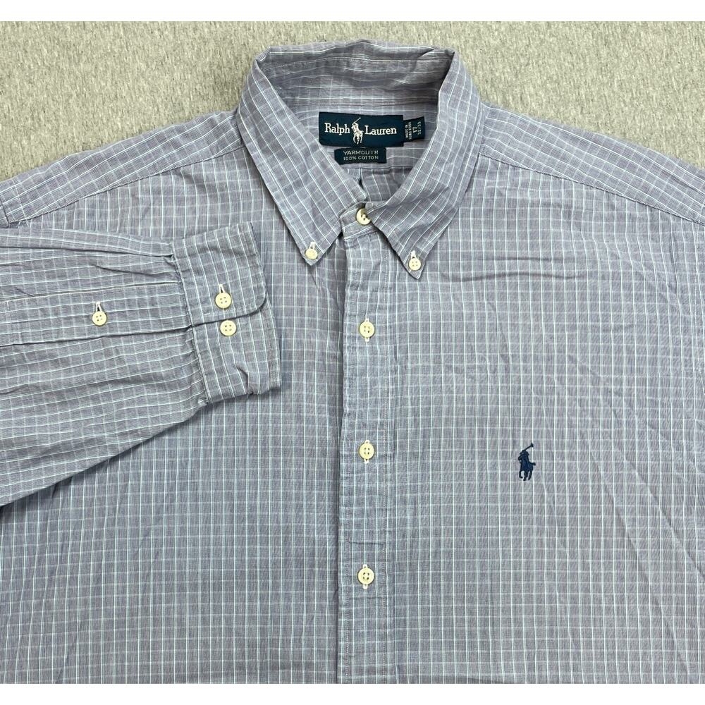 Ralph Lauren Shirt Mens 17 - 32/33 Plaid 100% Cotton Yarmouth Button Down Pony